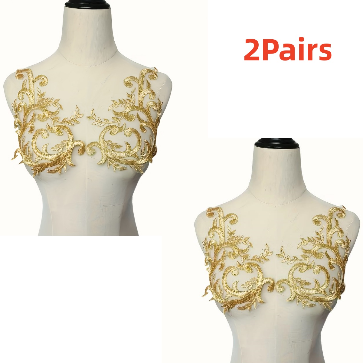 2Pairs  Gold Lace Fabric Flowe - Applique Patch Flower recension och pris